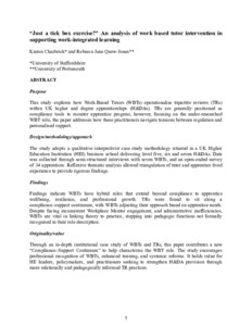 “Just a tick box exercise?” An analysis of work based tutor ...